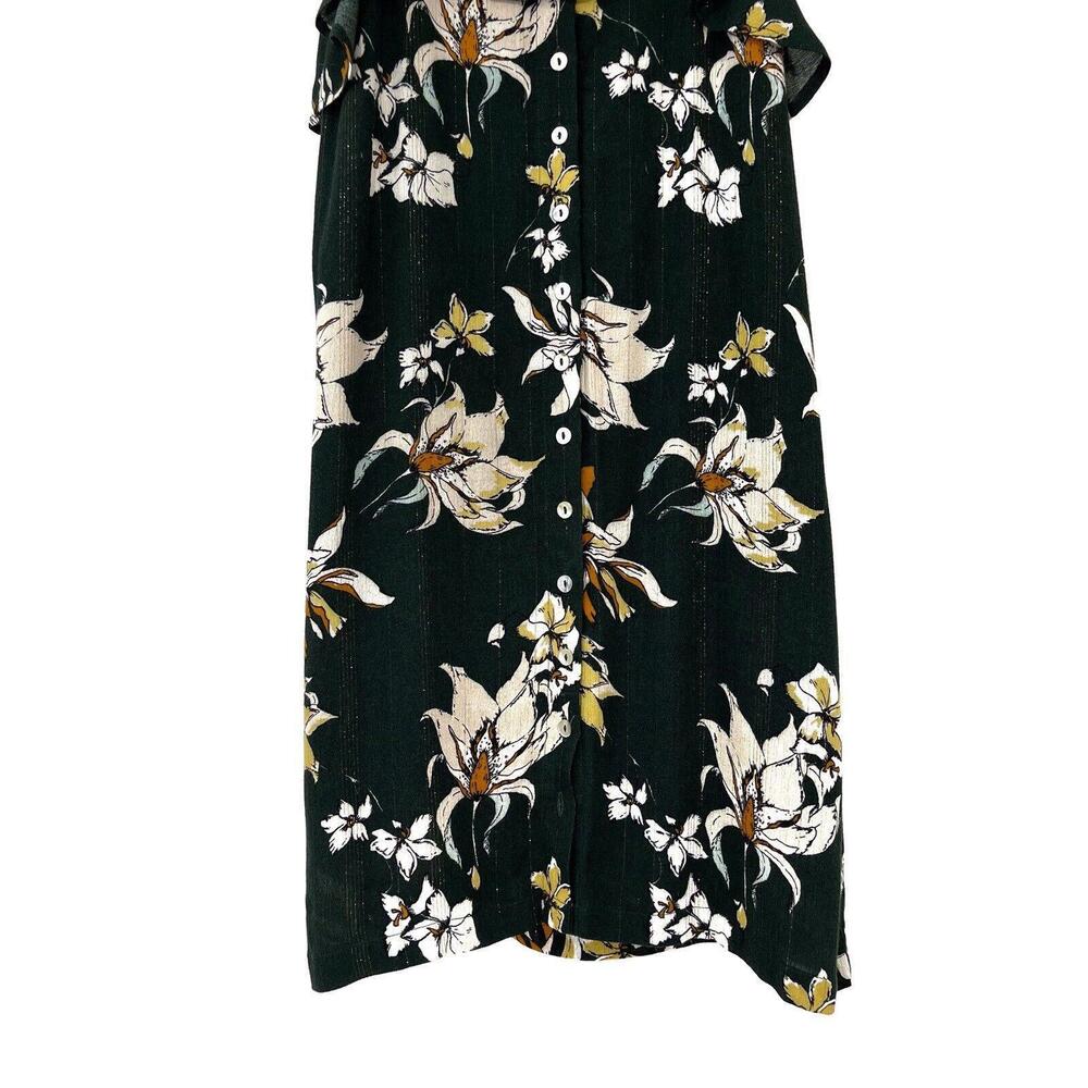 Knot Sisters Women’s Size Small Emerald Green Lily Floral Print Button Up Dress - Picture 3 of 12